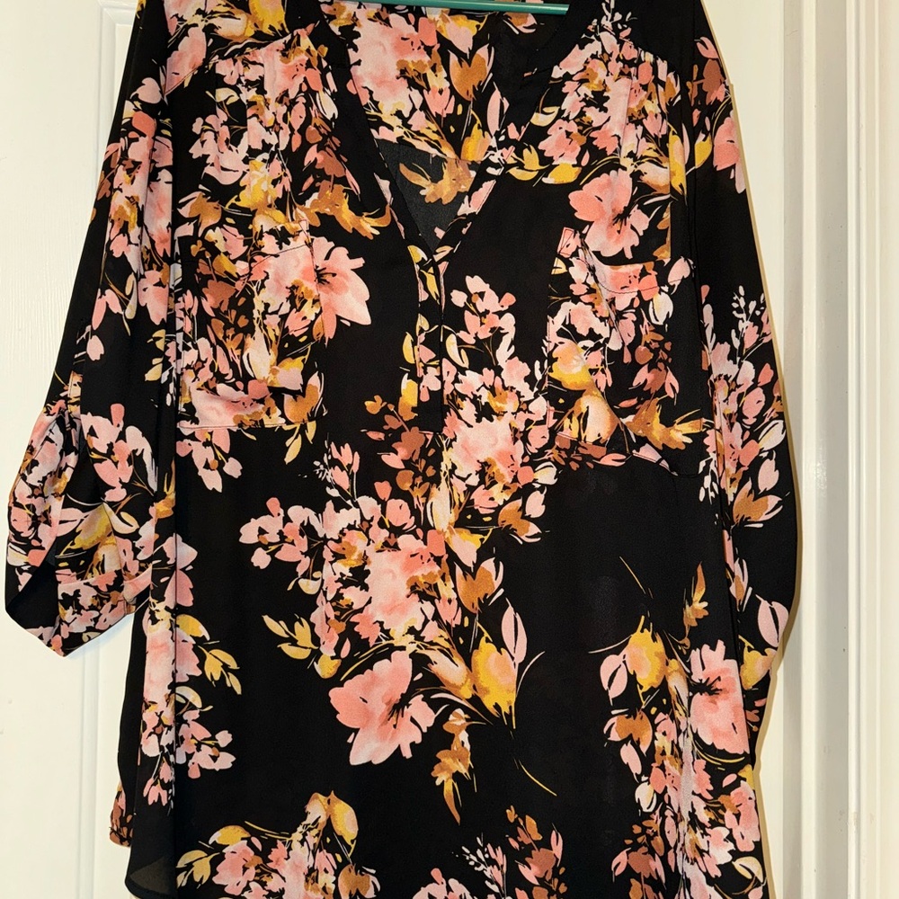 Floral Black and Pink Women's Top